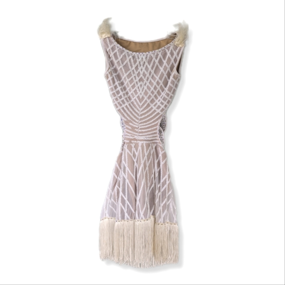 ilogear Dancewear Custom White Sequin Fringe Costume Dance Leotard Dress